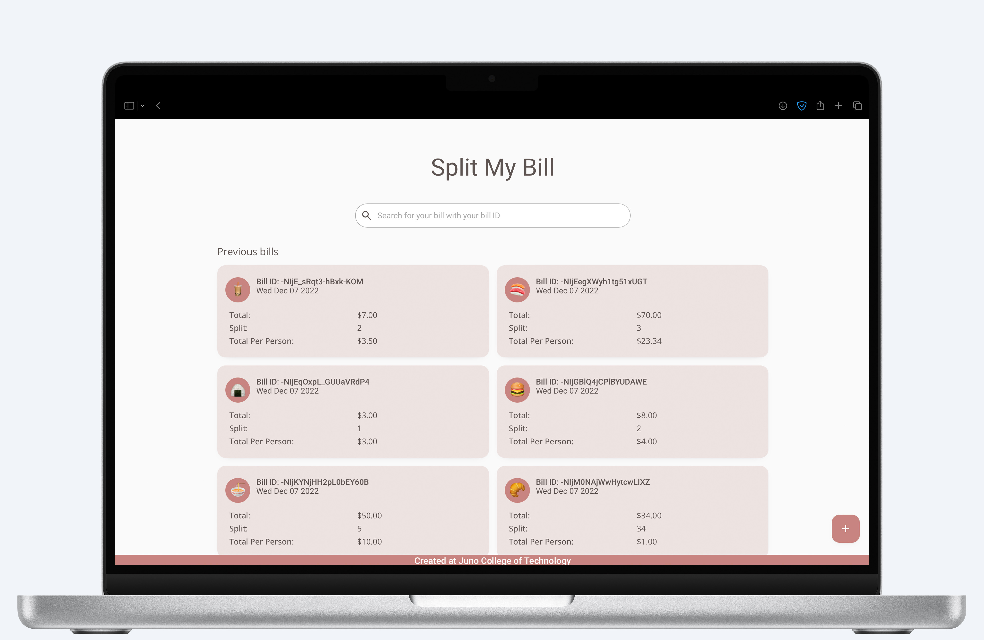 Preview of project Split my Bill